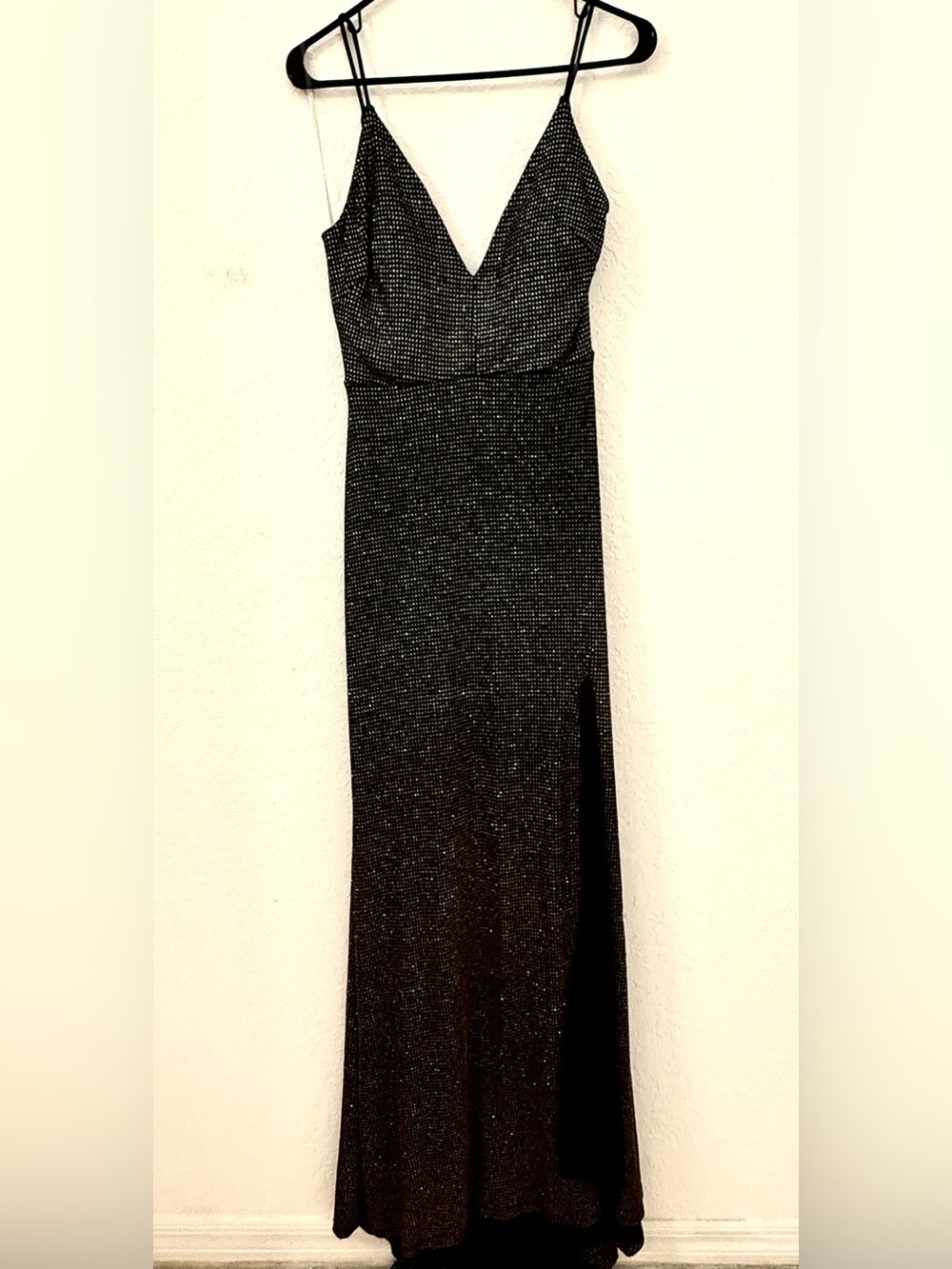 Glimmer Black Spaghetti-Strap Prom Gown